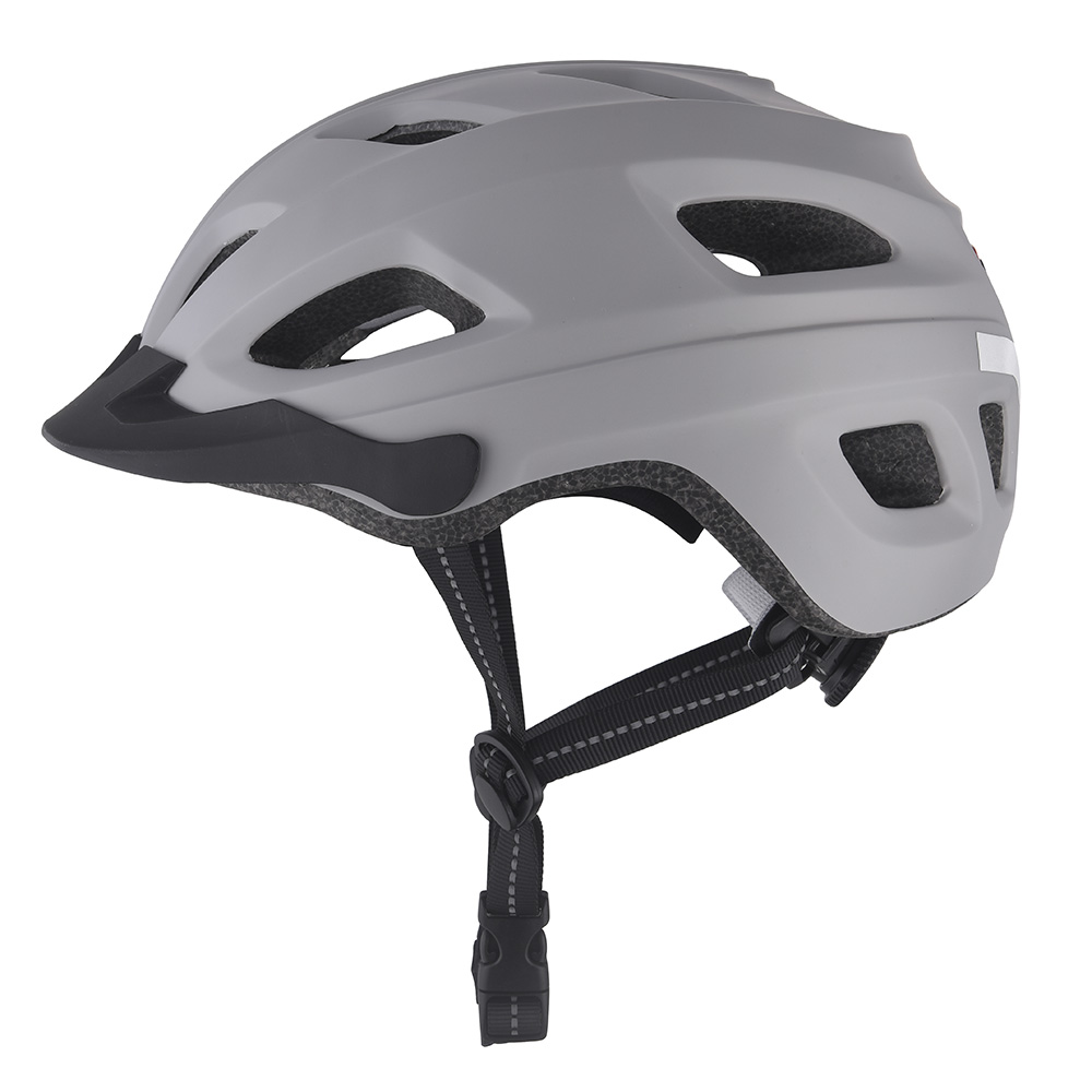 New Bike Helmet Led Light PC In-mold Cycling Helmet , Safe Sport Mountain Road Riding Bike Helmet for Adult Grey