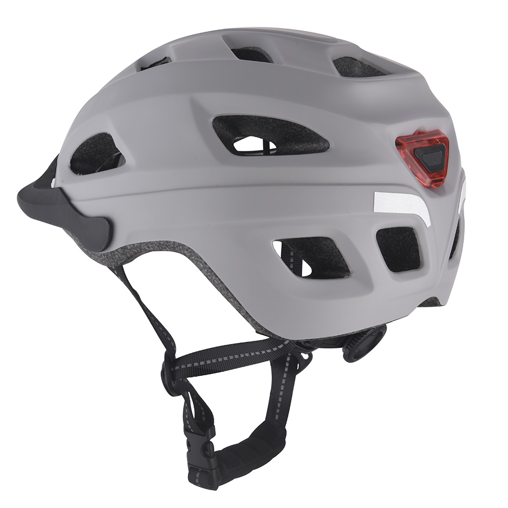 New Bike Helmet Led Light PC In-mold Cycling Helmet , Safe Sport Mountain Road Riding Bike Helmet for Adult Grey